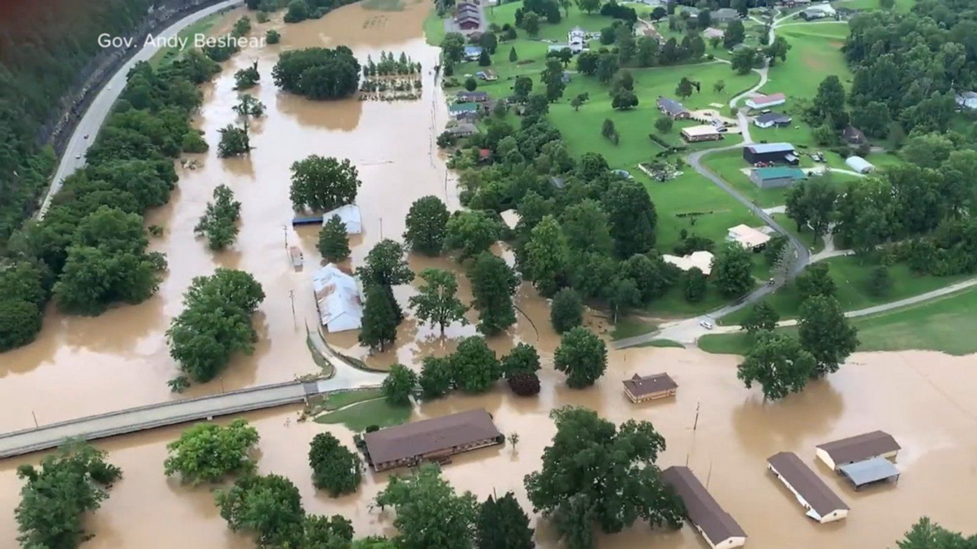 An aerial view of Kentucky flooding